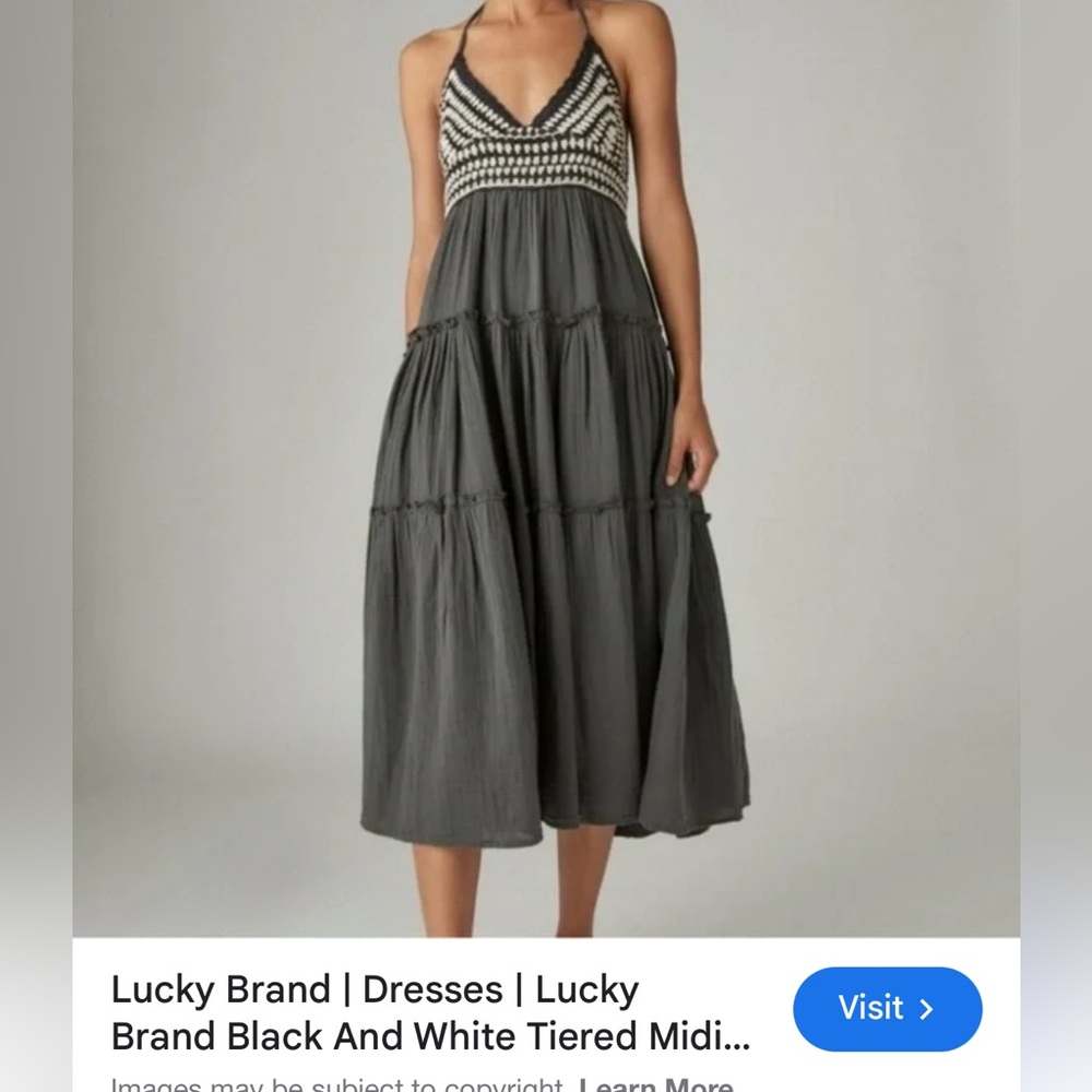 Lucky Brand Black Ruched Halter Maxi boho Dress